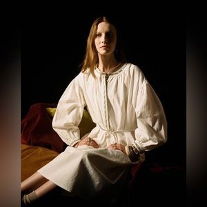 Meadows linen-cotton blend white shift style midi dress